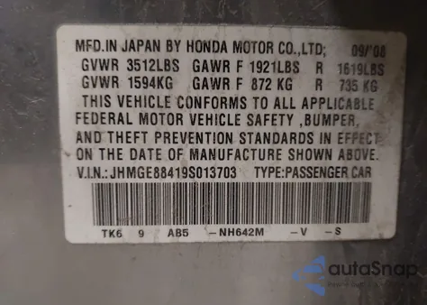 2009 Honda Fit Sport из США, поврежденный, VIN JHMGE88419S013703